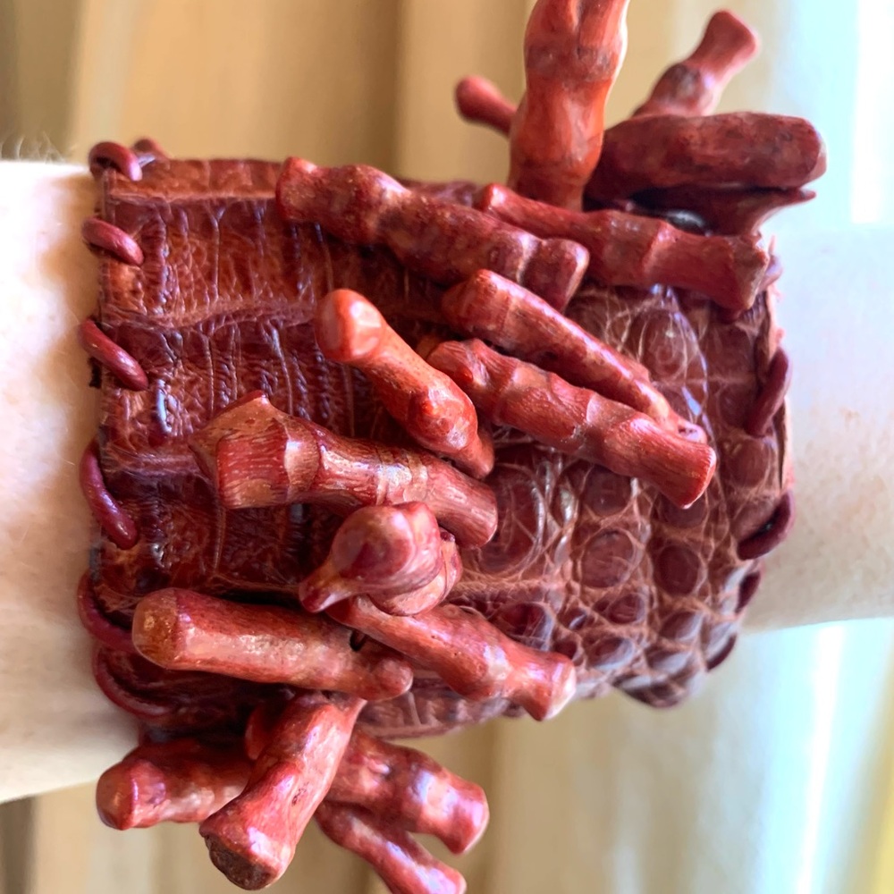 Sweet Olive Boho Red Crocodile & Coral Cuff - Picture 5 of 7